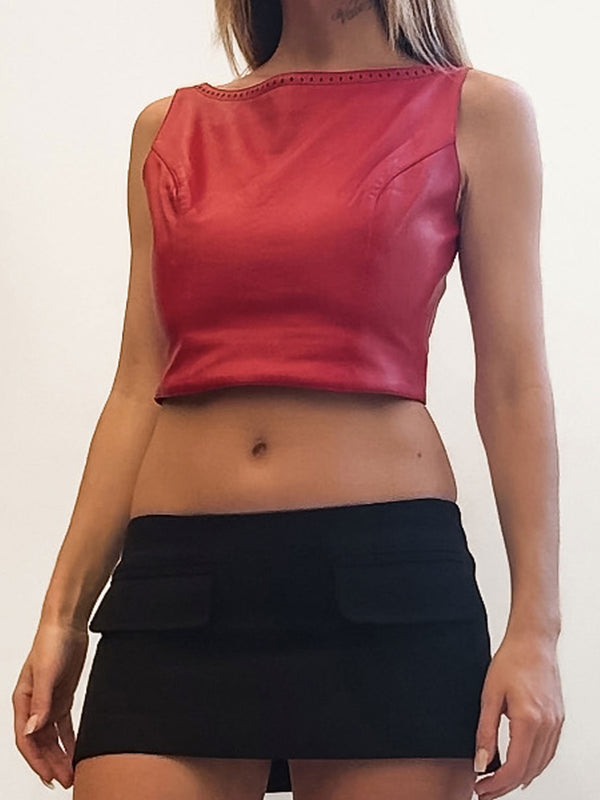 PLAIN SUD RED LEATHER TOP