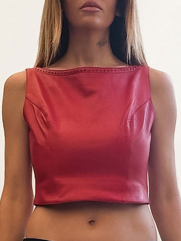 PLAIN SUD RED LEATHER TOP