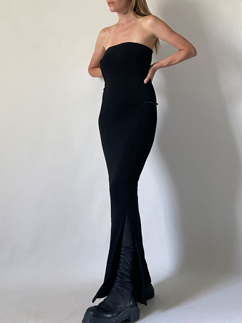 TOM FORD GUCCI STRAPLESS DRESS BLACK 1998 LONG GOWN COCKTAIL COLUMN
