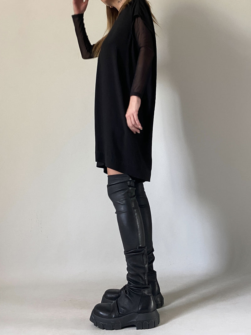 RICK OWENS BLACK DRESS PLINTH FALL 2013 T SHIRT OVERSIZE SHIFT